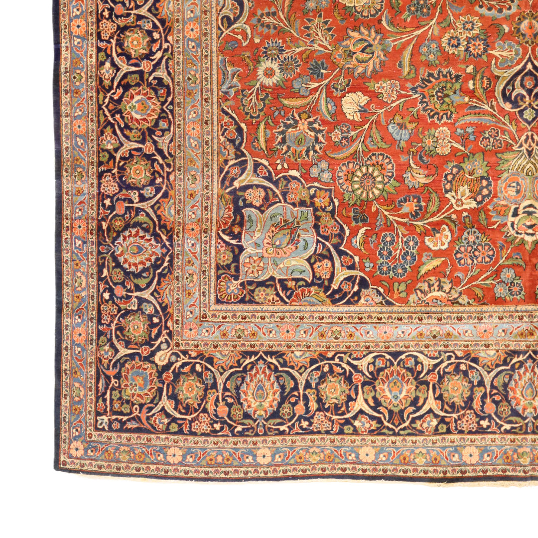 10'3" x 13'9" RUST AND NAVY KASHAN ANTIQUE PERSIAN RUG