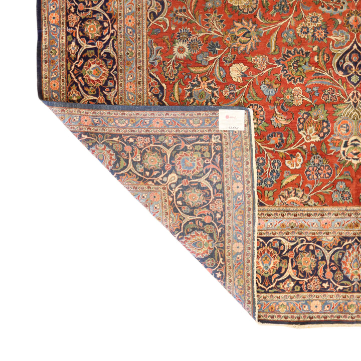 10'3" x 13'9" RUST AND NAVY KASHAN ANTIQUE PERSIAN RUG
