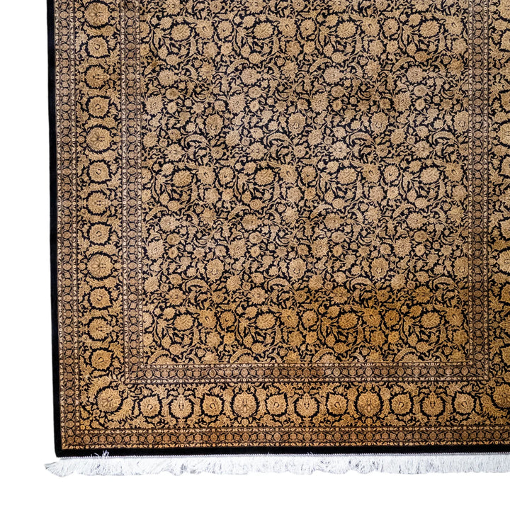 6' 7" x 9' 10" - GOLD AND BLACK MACHINE MADE FLORAL TURKISH RUG ( 200 x 300 CM )