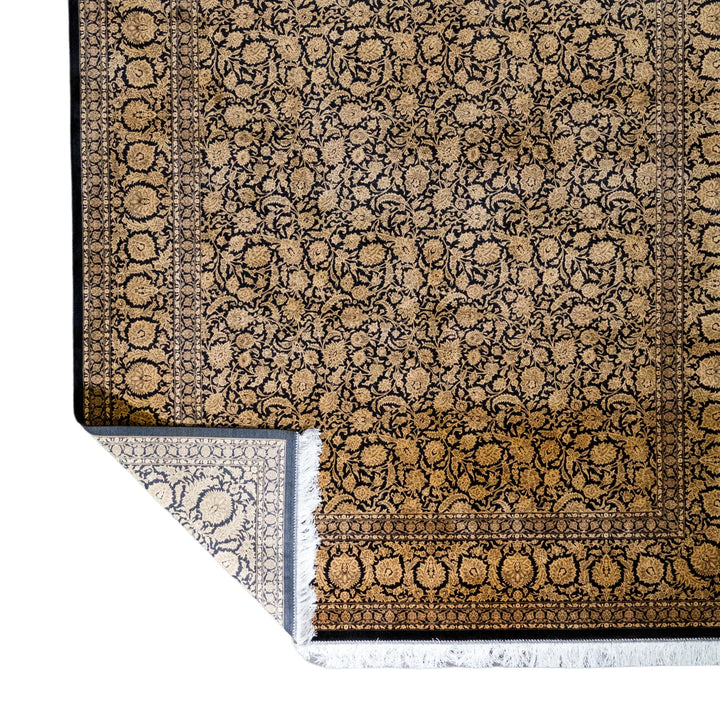 6' 7" x 9' 10" - GOLD AND BLACK MACHINE MADE FLORAL TURKISH RUG ( 200 x 300 CM )