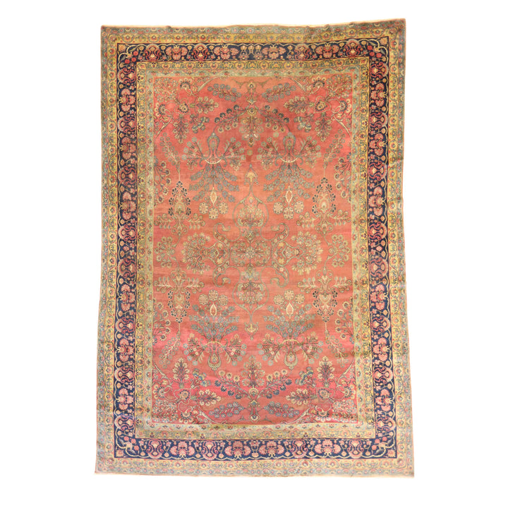 9'9" x 14'4" MAUVE AND NAVY KERMAN ANTIQUE PERSIAN RUG