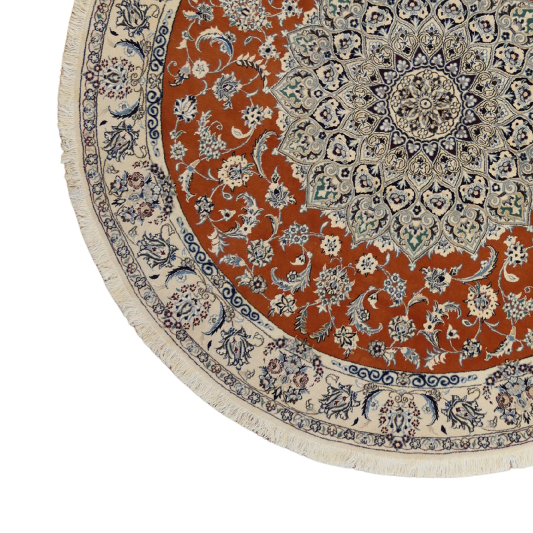 6'9" x 6'9" BROWN AND IVORY NAEIN FLORAL PERSIAN RUG