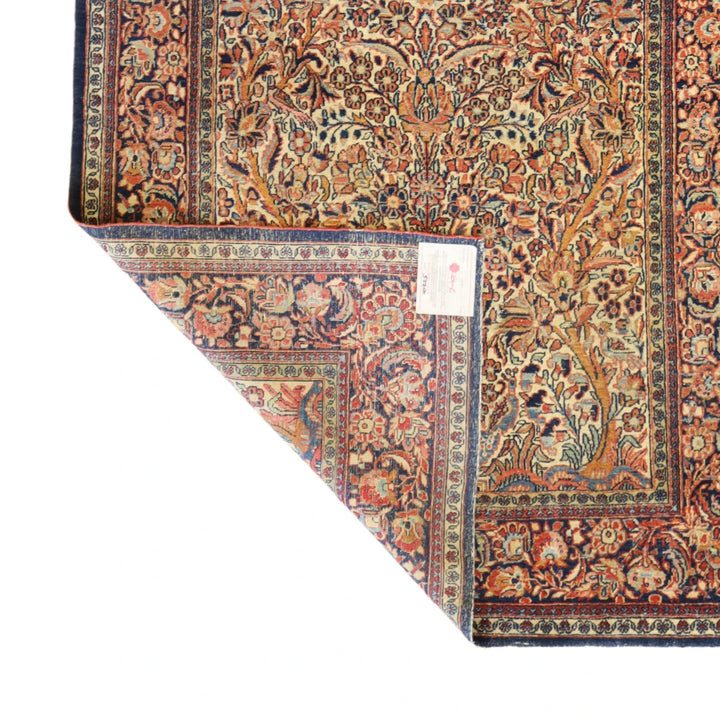 4'3" x 7'2" IVORY AND NAVY KASHAN ANTIQUE PERSIAN RUG