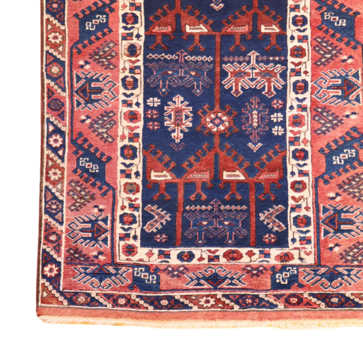 3'10" x 6'5" NAVY AND RED TRIBAL SEMIANTIQUE TURKISH RUG