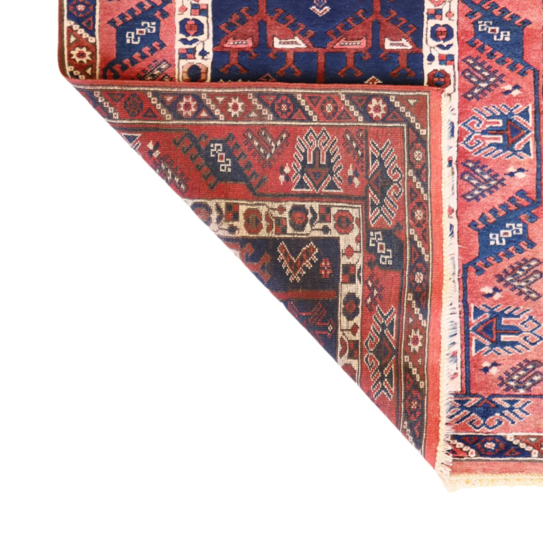 3'10" x 6'5" NAVY AND RED TRIBAL SEMIANTIQUE TURKISH RUG
