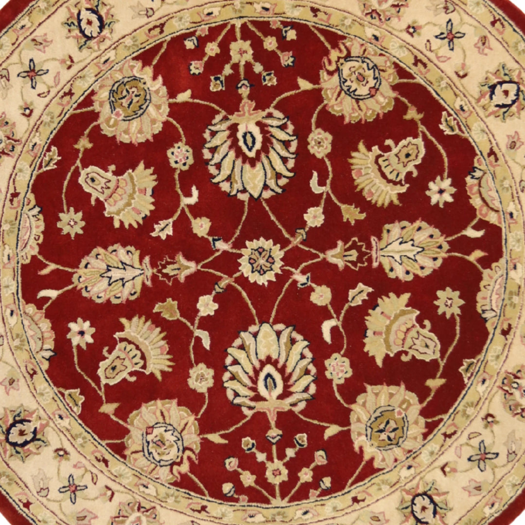 6'0" x 6'0" RED AND IVORY JAIPUR OLD-WORLD INDIAN RUG