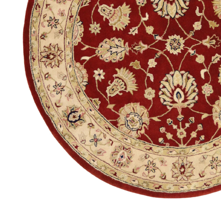 6'0" x 6'0" RED AND IVORY JAIPUR OLD-WORLD INDIAN RUG