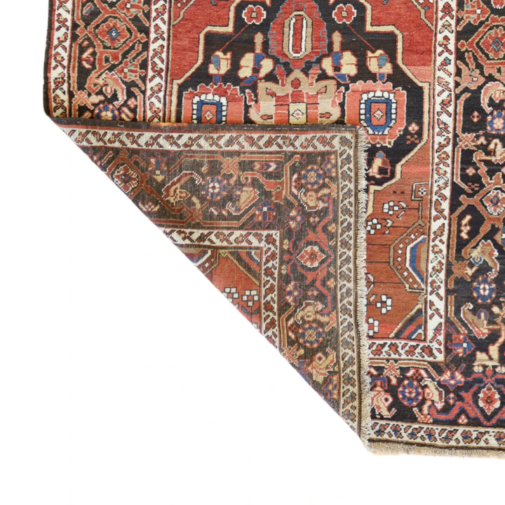 4'3" x 6'10" RUST AND BROWN BAKHTIARI ANTIQUE PERSIAN RUG