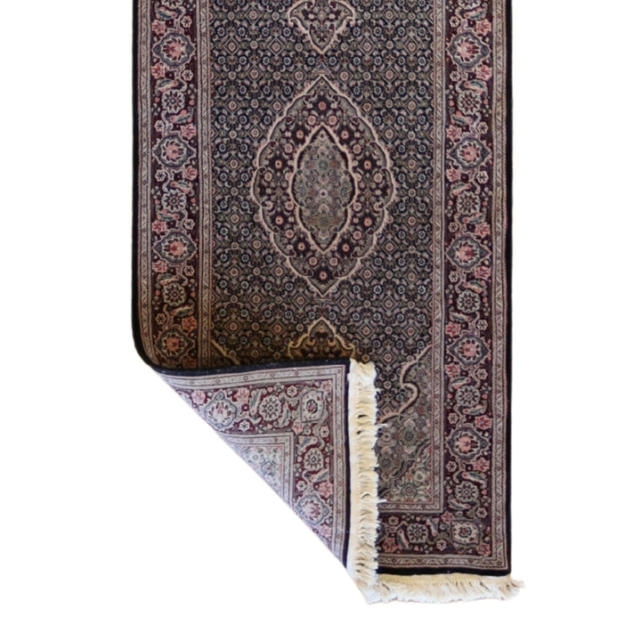 2'7" x 12'0" BLACK AND BURGUNDY TABRIZ FISH DESIGN CHINESE RUG