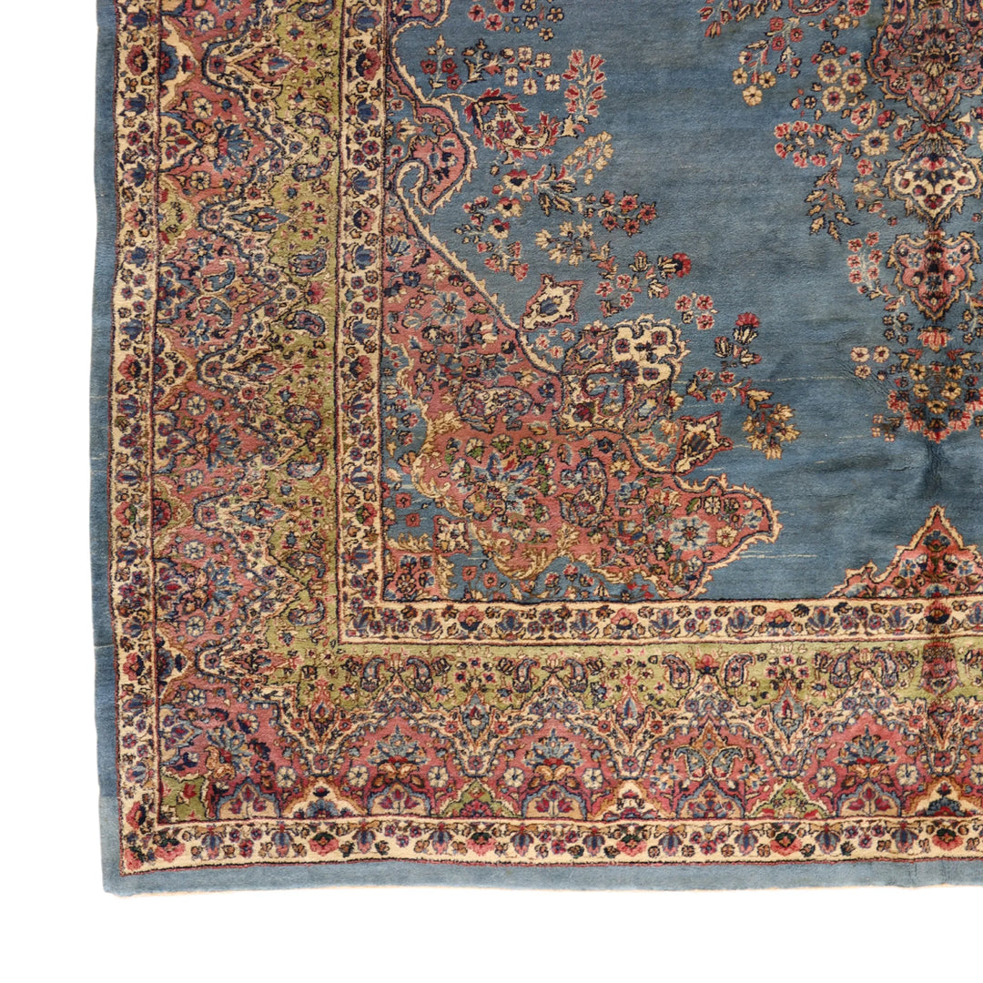 10'0" x 13'10" BLUE AND PINK KERMAN FLORAL PERSIAN RUG