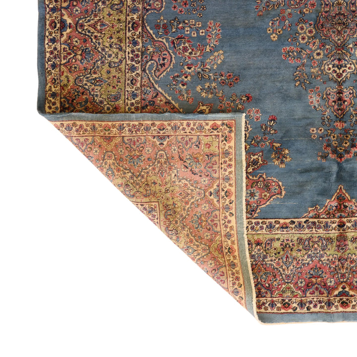10'0" x 13'10" BLUE AND PINK KERMAN FLORAL PERSIAN RUG