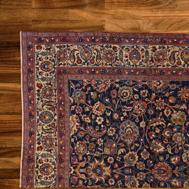 9'6" x 12'8" NAVY AND IVORY KHORASAN ANTIQUE PERSIAN RUG
