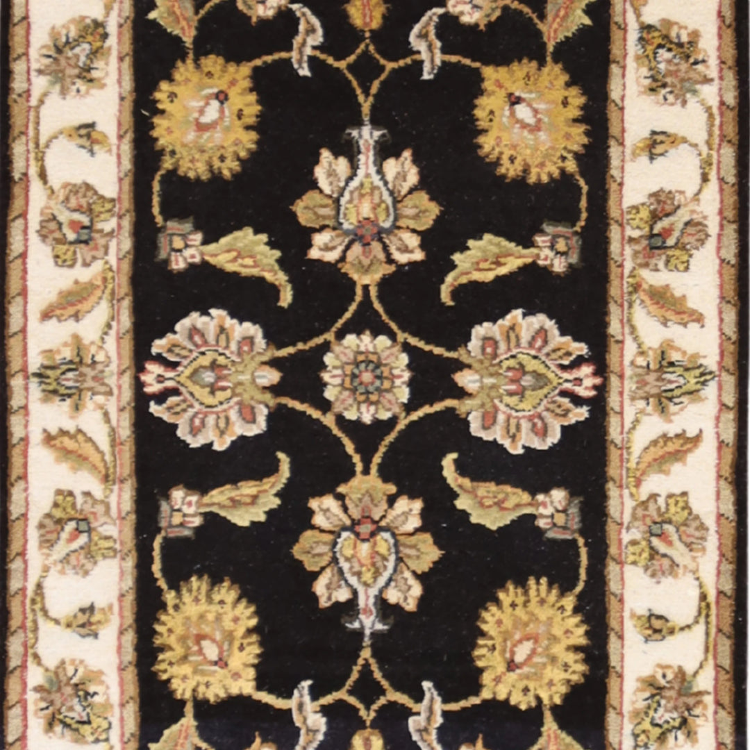 2'0" x 3'0" BLACK AND IVORY JAIPUR FLORAL INDIAN RUG