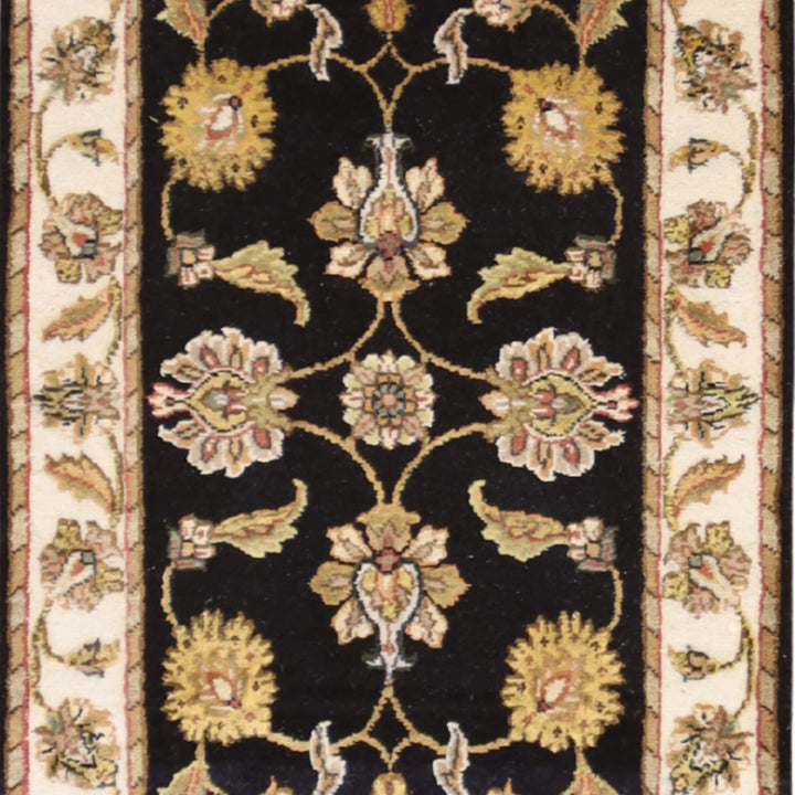 2'0" x 3'0" BLACK AND IVORY JAIPUR FLORAL INDIAN RUG