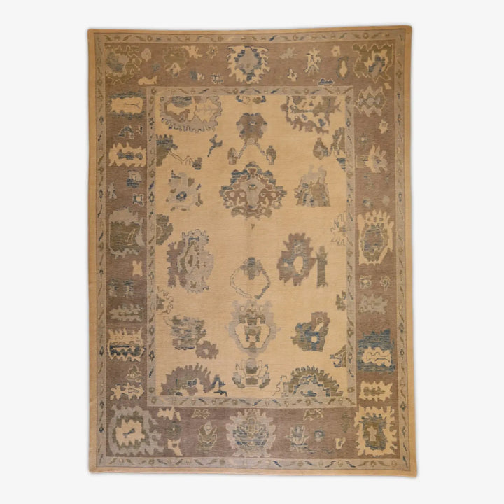 9'11" x 13'2" BEIGE AND GRAY OUSHAK TURKEY GEOMETRIC