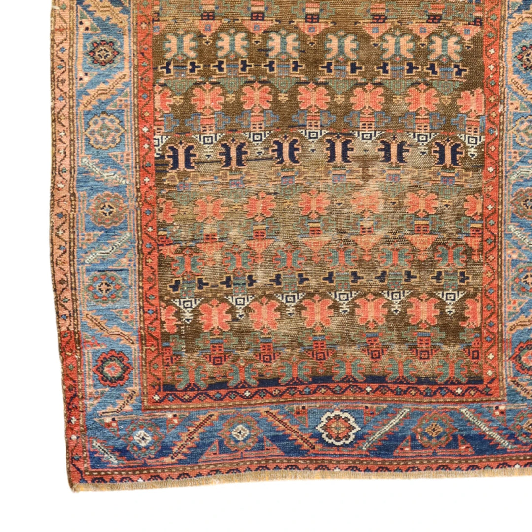3'11" x 7'7" BROWN AND BLUE BIJAR ANTIQUE PERSIAN RUG