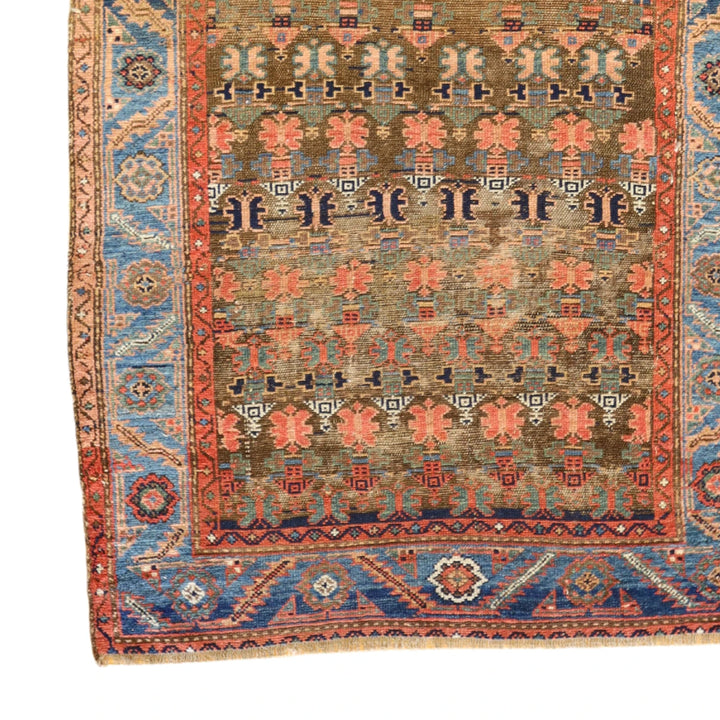 3'11" x 7'7" BROWN AND BLUE BIJAR ANTIQUE PERSIAN RUG