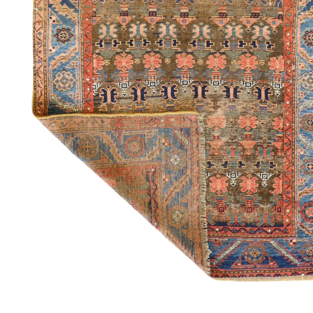 3'11" x 7'7" BROWN AND BLUE BIJAR ANTIQUE PERSIAN RUG