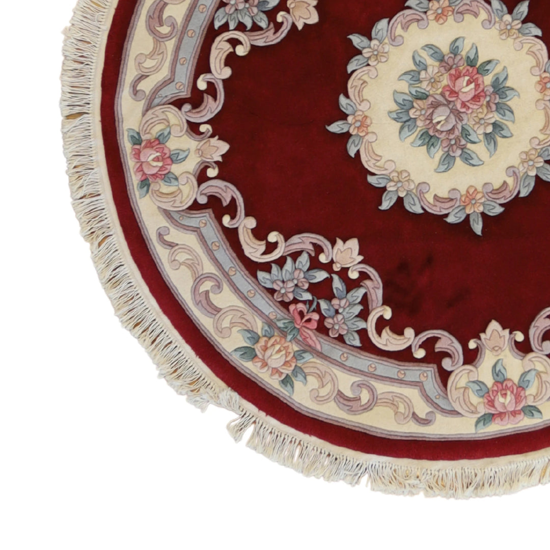 5'6" x 5'6" BURGUNDY AND BEIGE AUBUSSON FRENCH CHINESE RUG