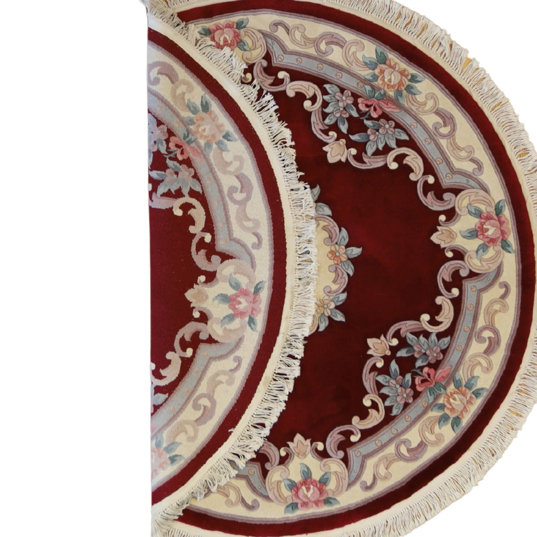 5'6" x 5'6" BURGUNDY AND BEIGE AUBUSSON FRENCH CHINESE RUG