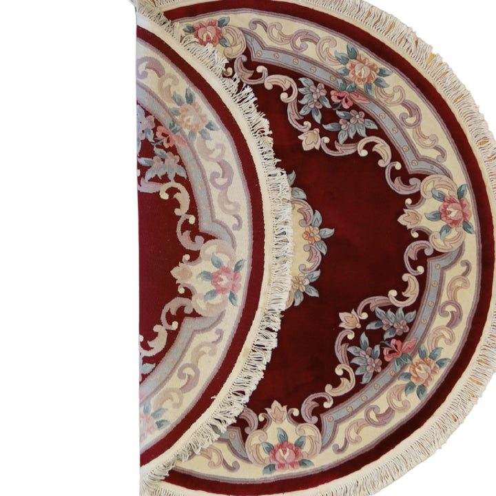 5'6" x 5'6" BURGUNDY AND BEIGE AUBUSSON FRENCH CHINESE RUG