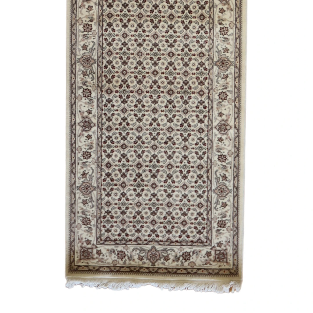 2' 7" x 12' 0" IVORY AND IVORY TABRIZ FISH DESIGN CHINESE RUG