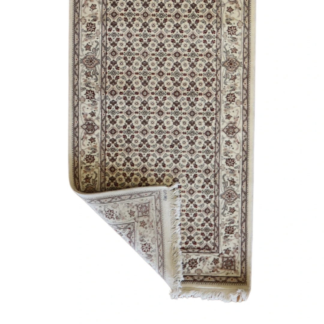 2' 7" x 12' 0" IVORY AND IVORY TABRIZ FISH DESIGN CHINESE RUG