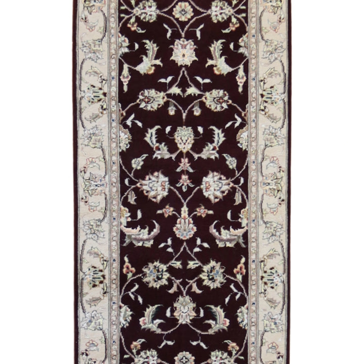 2'3" x 11'8" BURGUNDY AND TAN KASHAN FLORAL CHINESE RUG