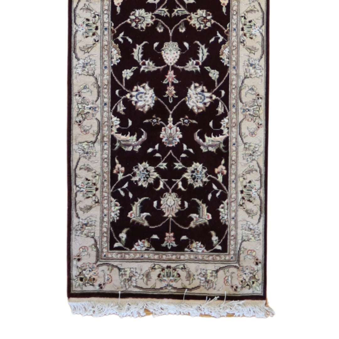 2'3" x 11'8" BURGUNDY AND TAN KASHAN FLORAL CHINESE RUG