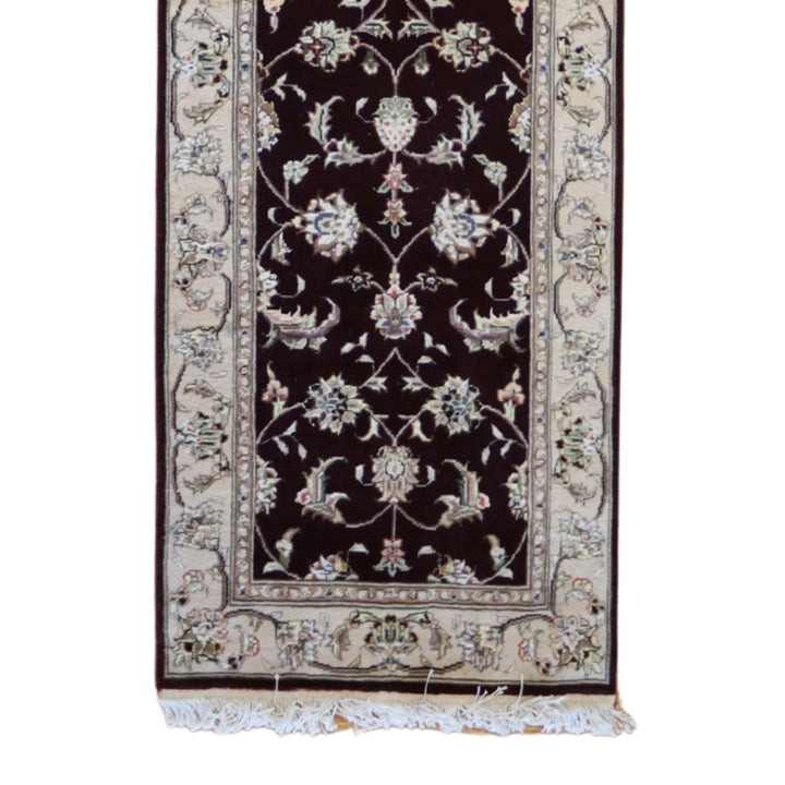 2'3" x 11'8" BURGUNDY AND TAN KASHAN FLORAL CHINESE RUG