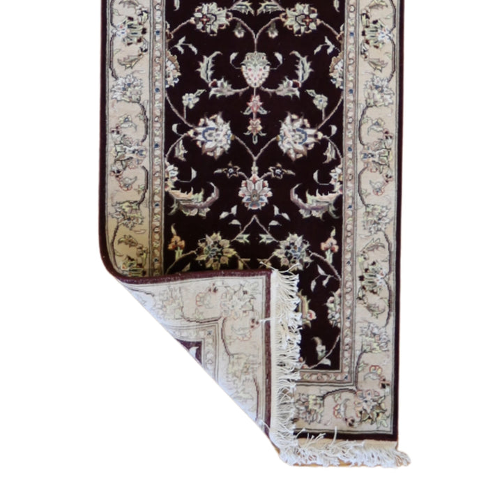 2'3" x 11'8" BURGUNDY AND TAN KASHAN FLORAL CHINESE RUG