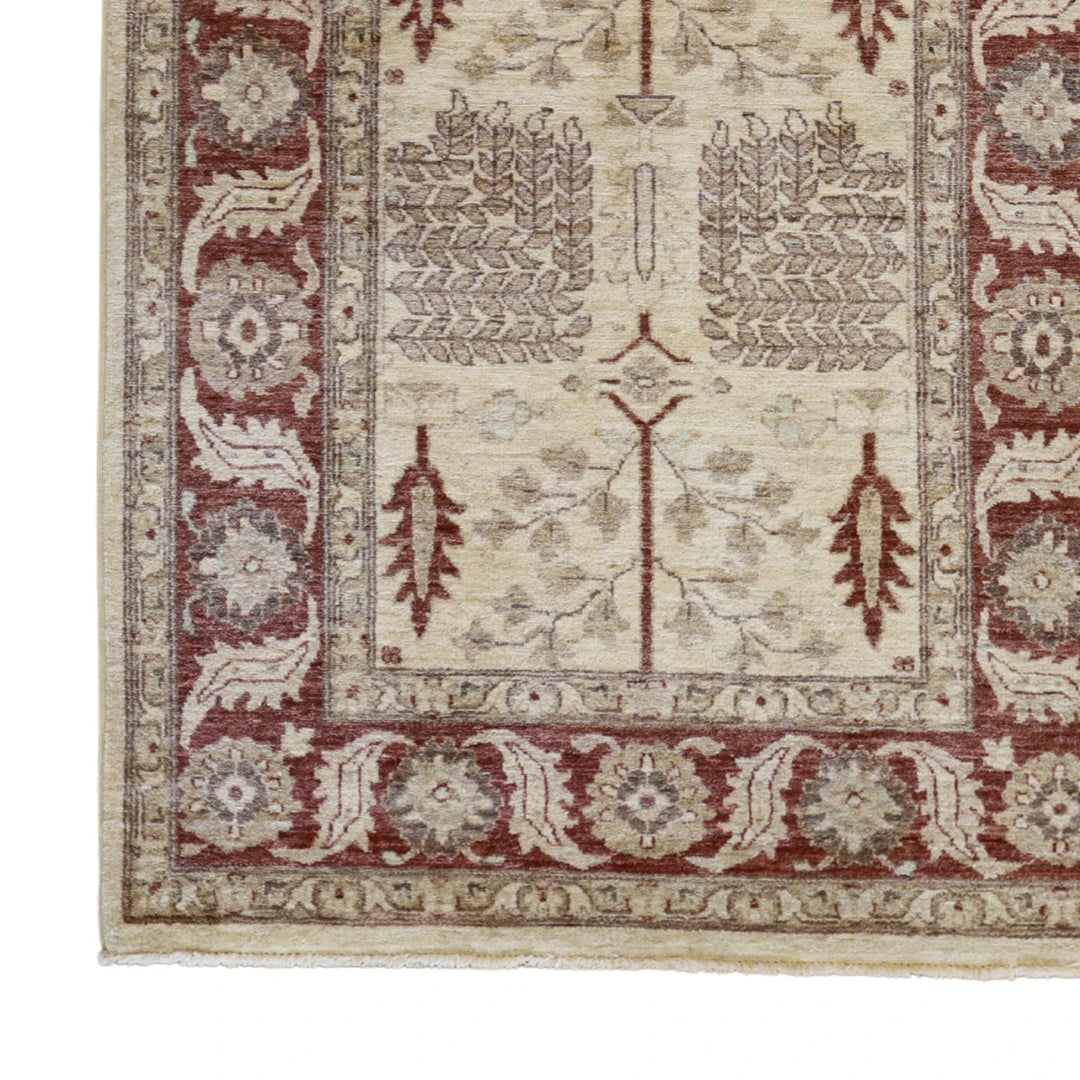4'0" x 6'3" BEIGE AND RED PESHAWAR RUSTIC PAKISTAN RUG