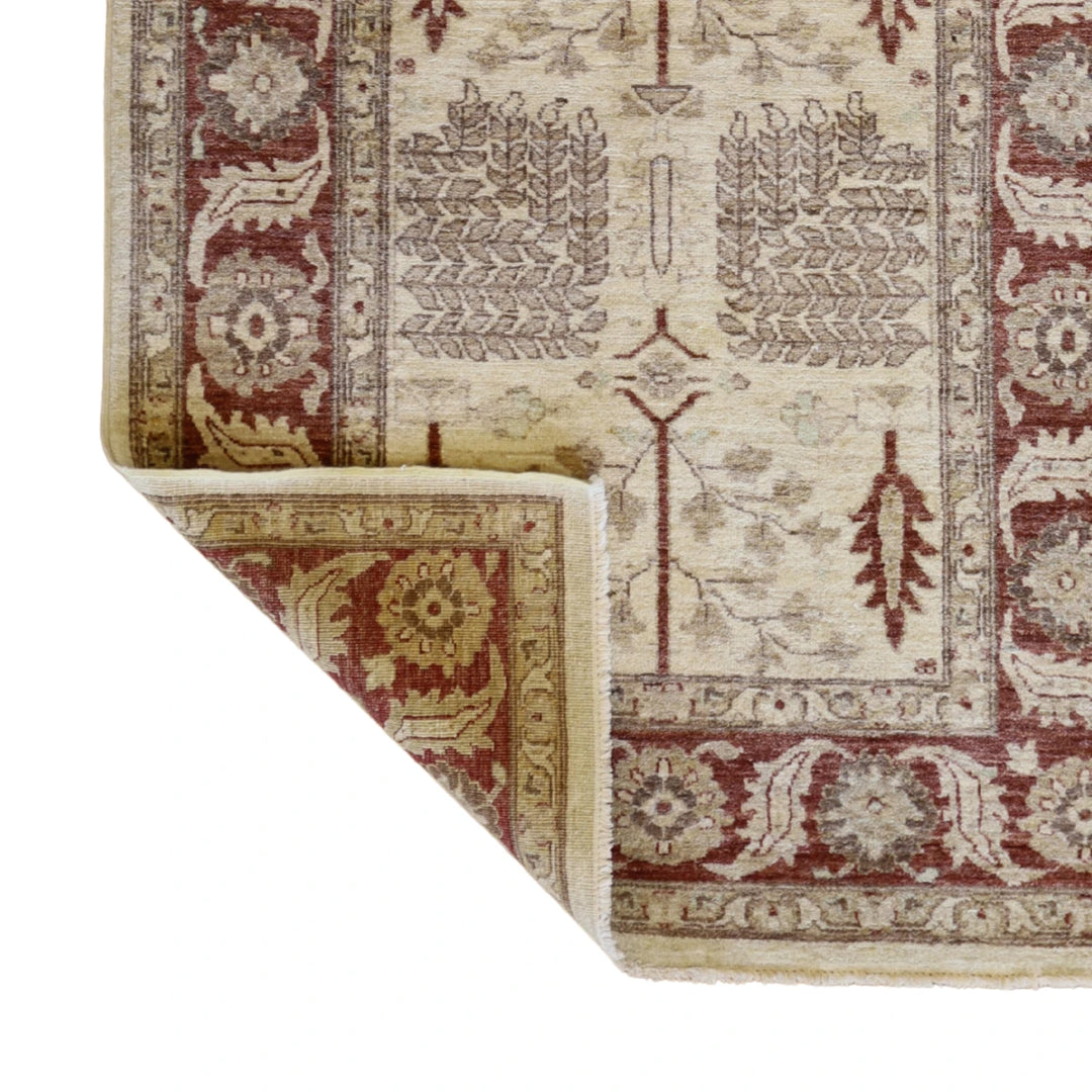4'0" x 6'3" BEIGE AND RED PESHAWAR RUSTIC PAKISTAN RUG
