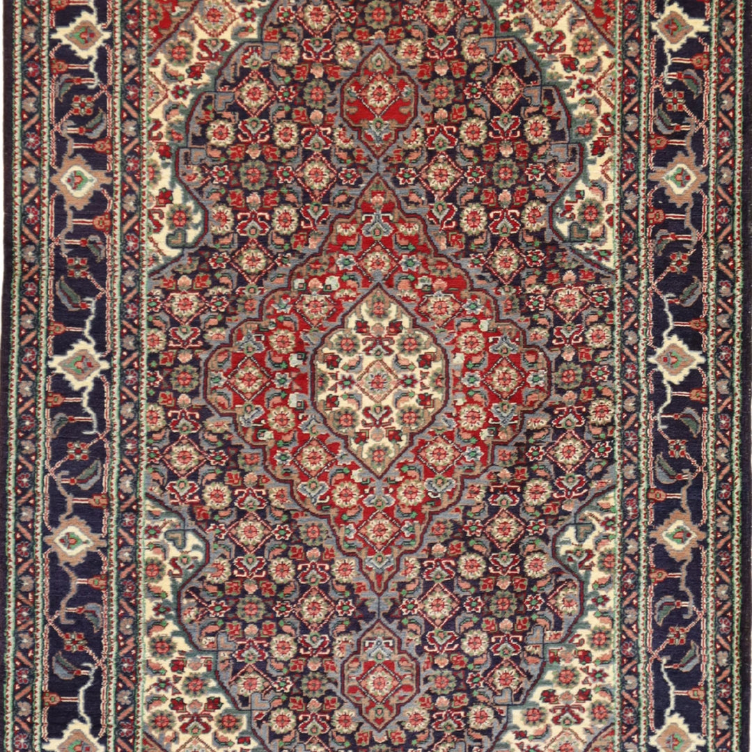 4'0" x 6'2" RED AND NAVY TABRIZ GEOMETRIC PERSIAN RUG