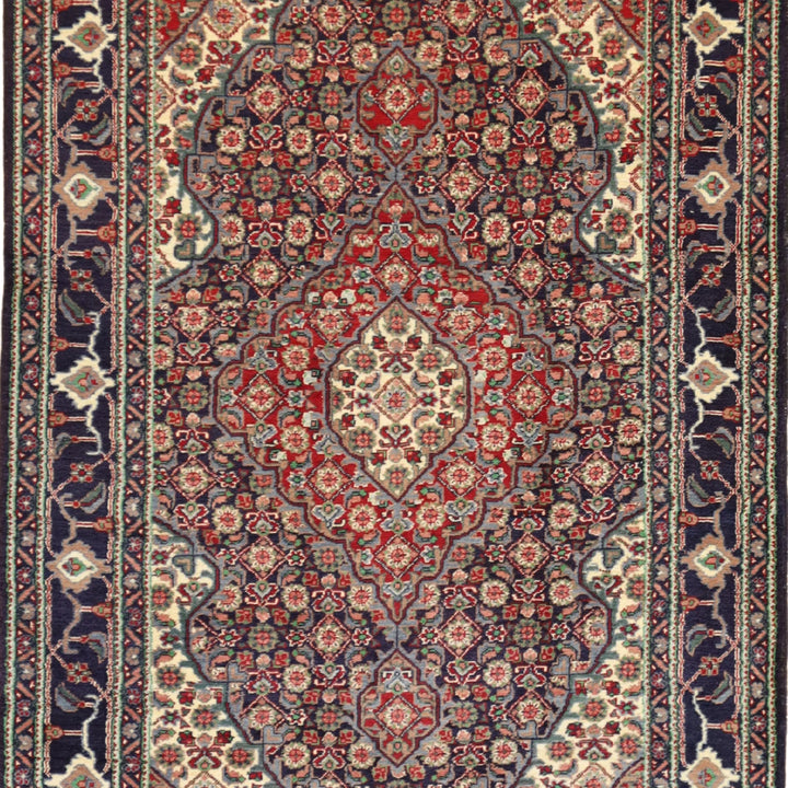 4'0" x 6'2" RED AND NAVY TABRIZ GEOMETRIC PERSIAN RUG