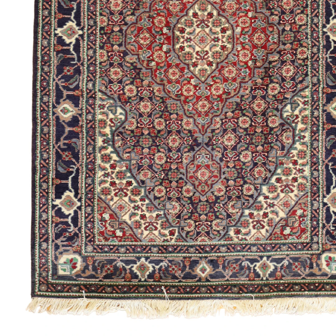 4'0" x 6'2" RED AND NAVY TABRIZ GEOMETRIC PERSIAN RUG