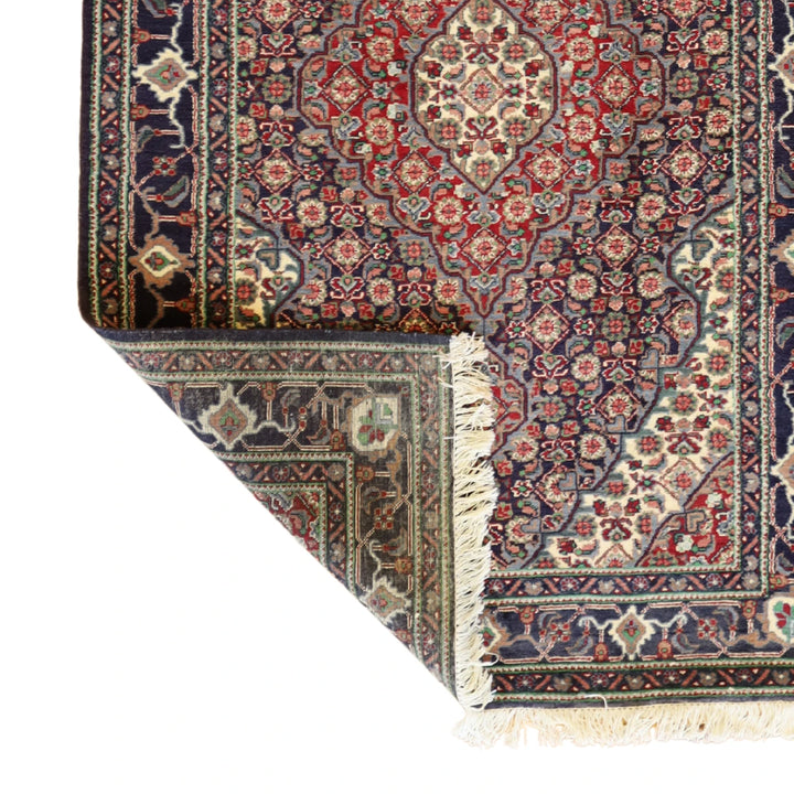 4'0" x 6'2" RED AND NAVY TABRIZ GEOMETRIC PERSIAN RUG