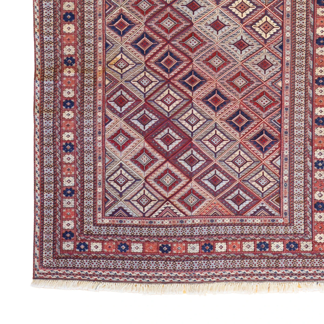 4'11" x 5'11" RED AND BLUE BALUCH GEOMETRIC AFGHANI RUG