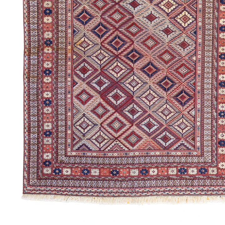 4'11" x 5'11" RED AND BLUE BALUCH GEOMETRIC AFGHANI RUG