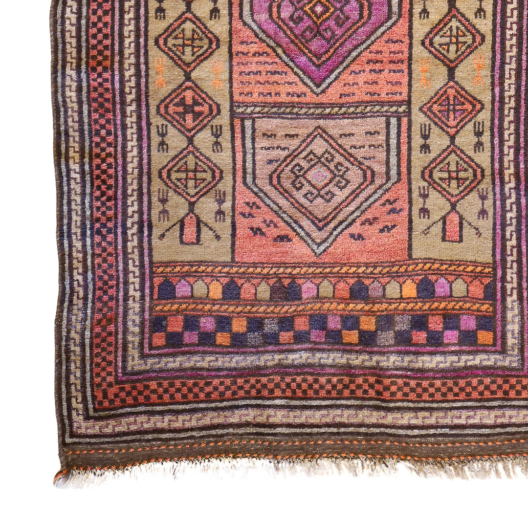 4'2" x 7'0" TAN AND BROWN GABEH GEOMETRIC PERSIAN RUG