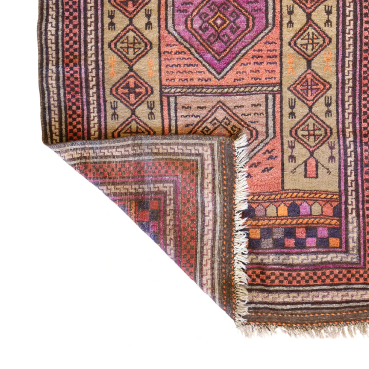 4'2" x 7'0" TAN AND BROWN GABEH GEOMETRIC PERSIAN RUG