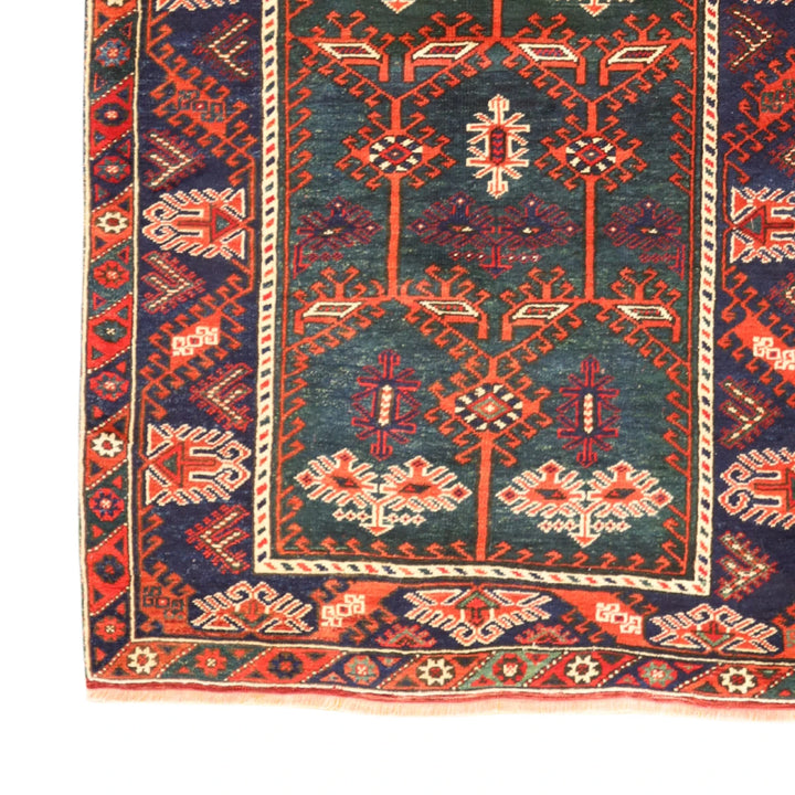 3'9" x 5'6" RED AND GREEN KELIM GEOMETRIC TURKISH RUG