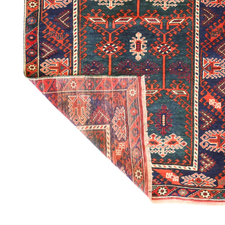 3'9" x 5'6" RED AND GREEN KELIM GEOMETRIC TURKISH RUG