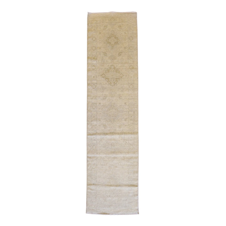 2' 10" x 11' 6" BEIGE AND BEIGE PESHAWAR GEOMETRIC PAKISTANI RUG
