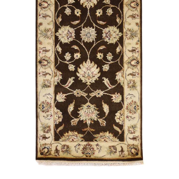2'7" x 6'1" BROWN AND BEIGE JAIPUR FLORAL INDIAN RUG