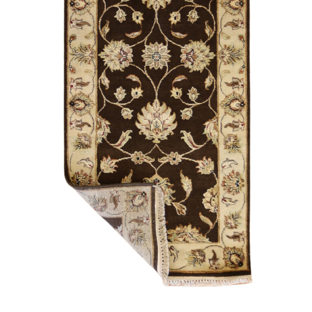 2'7" x 6'1" BROWN AND BEIGE JAIPUR FLORAL INDIAN RUG