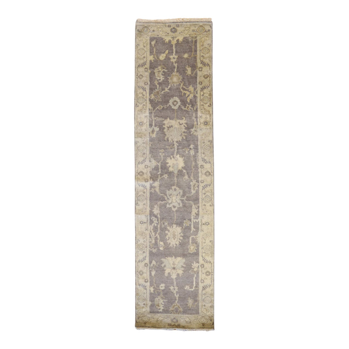2' 7" x 10' 0" GRAY AND BEIGE OUSHAK GEOMETRIC INDIAN RUG
