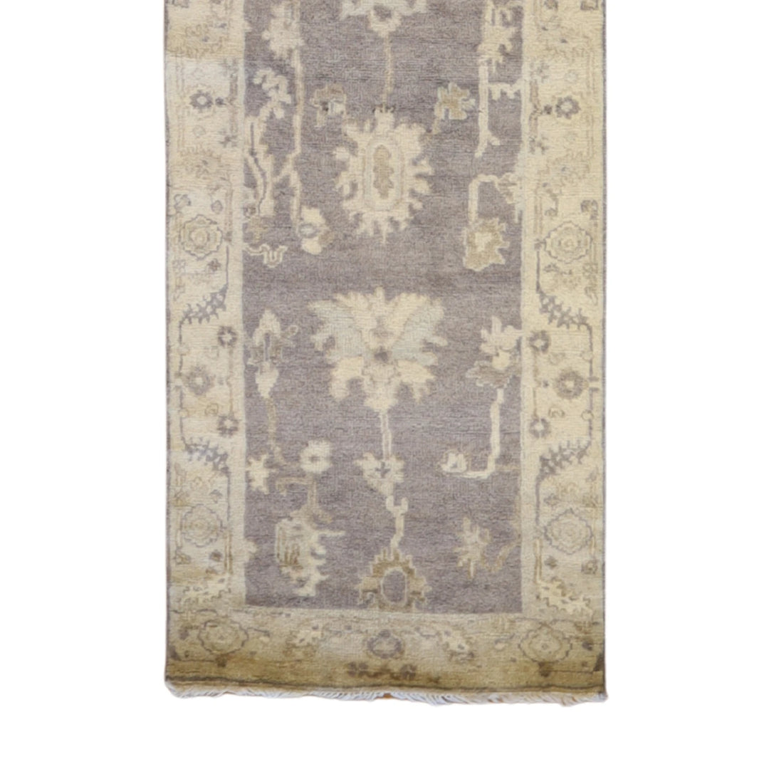 2' 7" x 10' 0" GRAY AND BEIGE OUSHAK GEOMETRIC INDIAN RUG