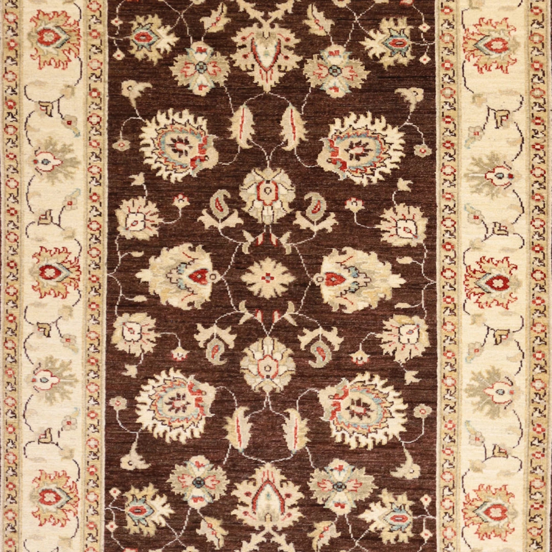 4'2" x 5'11" BROWN AND BEIGE PESHAWAR FLORAL PAKISTANI RUG