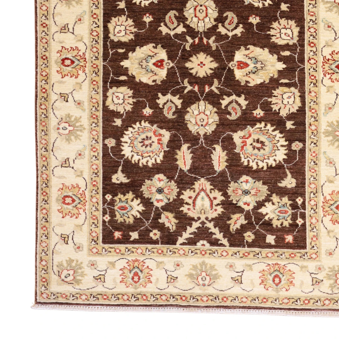 4'2" x 5'11" BROWN AND BEIGE PESHAWAR FLORAL PAKISTANI RUG